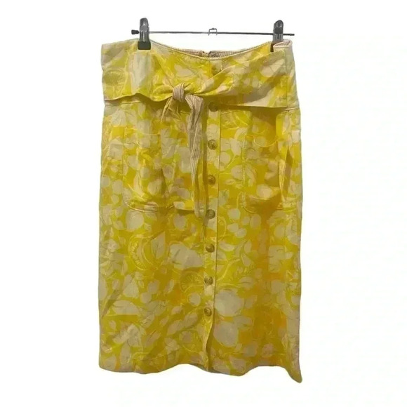 Anthropologie Lemon Print Linen Blend Skirt Size 12 - Picture 2 of 6